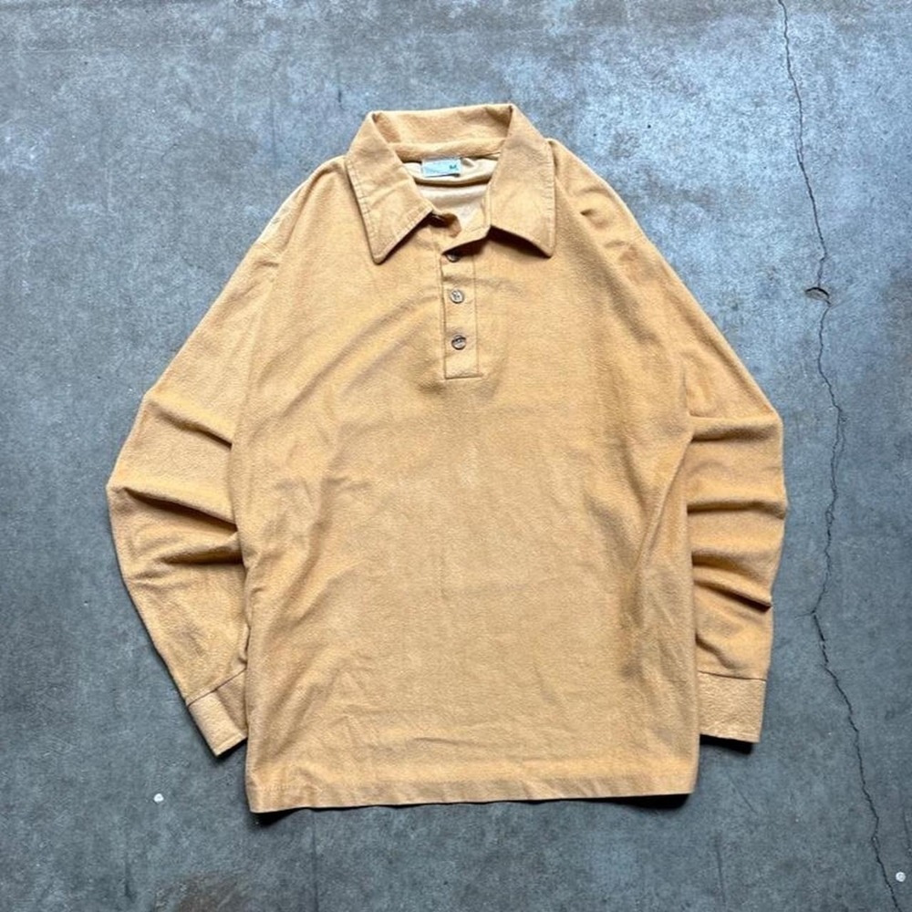 Vintage 80s tan suede long sleeve button up polo shirt Mens Size Medium